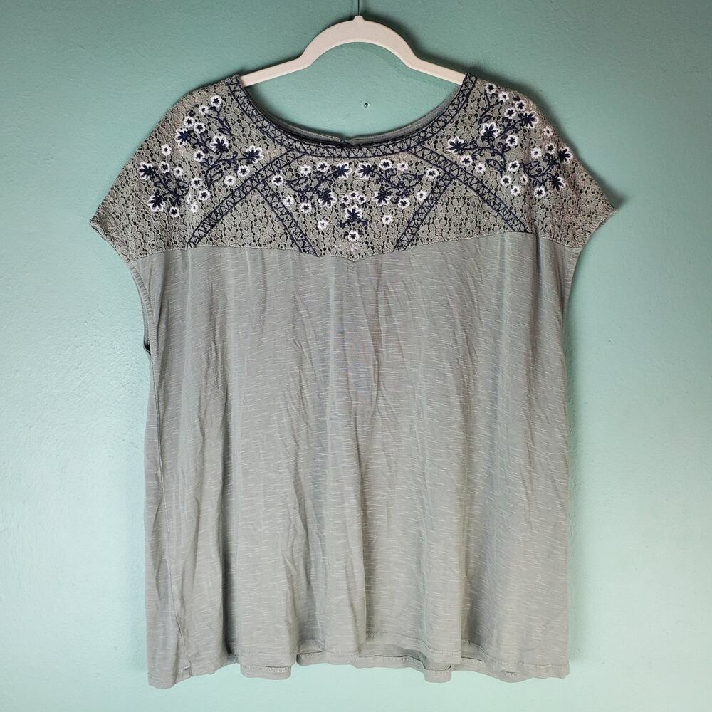 Torrid Women's Super Soft Knits Crochet Yoke Top Size 2 Sage Green Boho